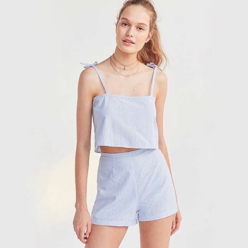 Staud x Solid and Striped Bora Stripe Crop Top - Seersucker